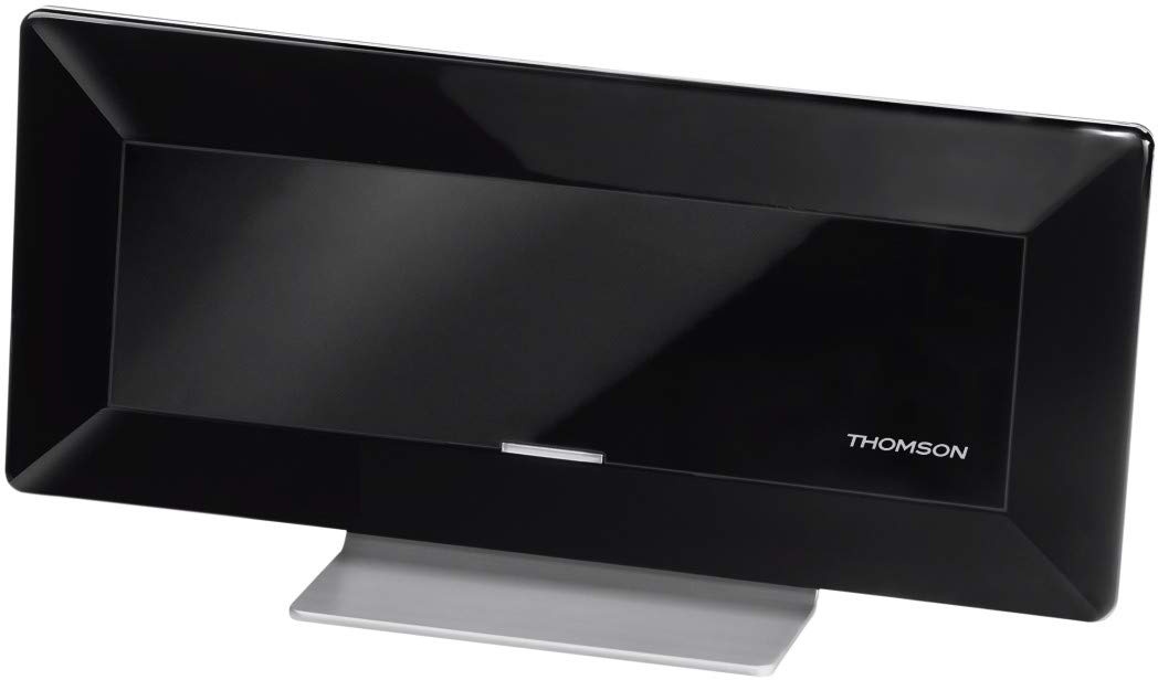 Thomson Aktive Flachantenne für digitalen TV-/Radio-Empfang, „ANT1528BK“ (DVB-T/DVB-T2, DAB/DAB+, HD/3D, mit Verstärker, Rauschfilter, flach) Innenantenne/Zimmerantenne
