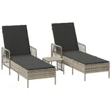 vidaXL Sonnenliege Set von 3 Hellgrau und Dunkelgrau PE-Rattan, Metall