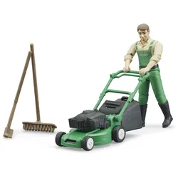 bWorld Gärtner mit Rasenmäher und Gartengeräten Modell von Bruder 1:16