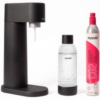 Mysoda: Woody Set - Wassersprudler aus erneuerbarem Holzkomposit mit 1L Quick-Lock BPA-freier Plastikflasche und CO2-Zylinder - Schwarz
