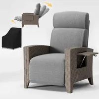 BYYBOU Relaxsessel mit Liegefunktion, GartenmöBel Wetterfest Gartensessel Verstellbare RüCkenlehne Relaxliege Rattan Sonnenliege Polyrattan Sessel für Outdoor - Aprikose Rattan & Grau Sitzkissen