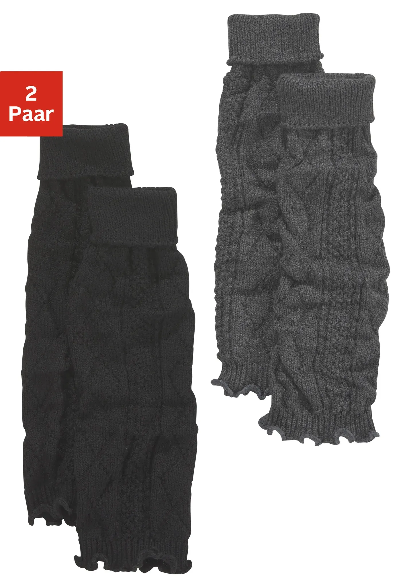 Lavana Stulpensocken, (Packung, 2 Paar), mit Zopfstrickmuster Lavana 1x anthrazit meliert, 1x schwarz