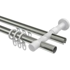 Interdeco GARDINENSTANGE RUNDROHR-INNENLAUF Prestige Samanto 240 cm (geteilt in 2 x 120 cm), 2-läufig, 20 mm Ø Edelstahl-Optik