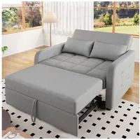 Merax Schlafsofa mit verstellbarer Rückenlehne & Kissen, 127x75x94 cm/127x180x57 cm 1 Teile, Doppel-Klappsofa Multifunktions Polstersofa Sofabett aus Leinen grau