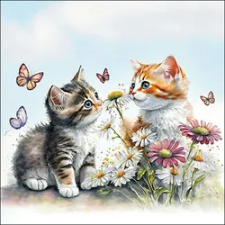 20 Servietten Papier 33x33cm 3-lagig - hochwertige Einweg Papierservietten Katzen Blumen Frühling Sommer Tischdeko Natur Tiermotive