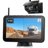 7" Rückfahrkamera Kabellos Solar Magnetische Rückfahrkamera Funk: 9600mAh Akku, 7" 1080P HD Monitor, 1 Min Installation, IP69K Wasserdicht Rückfahrkameras, für Anhänger, Wohnmobile und LKWs