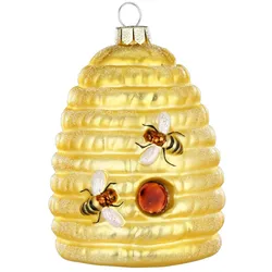 Inges Glas Christbaumschmuck Bienenstock mit Glitzer Glas 9 cm gold