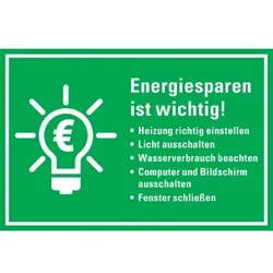 Dreifke® Schild | Hinweis-Kombischild Energiesparen ist wichtig! Kunststoff, 300x200mm
