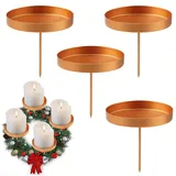 Kerzenhalter Adventskranz, 4 Stück Kerzenständer Gold, 8 cm Adventskerzenhalter Metall, Kerzenhalter zum Stecken, Stumpenkerzen, Stabkerzenhalter für Adventskranz Weihnachten Tischdeko (Gold-A)
