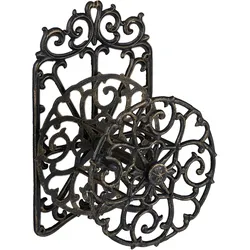 Relaxdays Schlauchhalter, antikes Design, drehbar, Wandhalter Gartenschlauch, Gusseisen, HBT: 52x33x31 cm, schwarz-gold