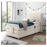 Lomadox Boxspringbett MANAUS-09, in Ivory Creme, Härtegrad H2, 120x200cm, elektrisch verstellbar beige|weiß