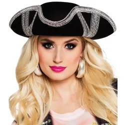Edler Damen Piratenhut in Silber-Schwarz - OS