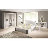 Fabryka Mebli Idźczak Schlafzimmer-Set Komplett - Helios III 230 Bettgestell - Kleiderschrank mit Spiegel, Kommode, Nachttisch - Innovativ, Stilvoll, Modern - Weiß/Kathult+Grau