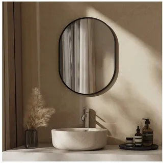 EMKE Emke, Spiegel, Badspiegel Oval 40*60cm, HD Wandspiegel für Badezimmer/Flur, Vertikal/Horizontal,Schwarzer Rahmen (45 x 60 cm)