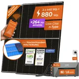 Solarway All In One 880W Balkonkraftwerk komplett Solarpaket mit 1,6 kWh Anker Solix 2 PRO Speicher, Plug&Play