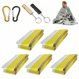 Rettungsdecke Extra Stark, 5 Stück Notfalldecke mit 2 Karabiner und 2 Pfeife, Notfalldecke Oder Raumdecke, Erste Hilfe Decke, Rettungsdecken, Für Erste Hilfe Notfall, Wandern und Camping Und Outdoor