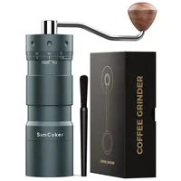 SimCoker Manuelle Kaffeemühle, 25 g Fassungsvermögen, Espressomühle mit CNC-gefrästem Edelstahl-Kegelmahlwerk, numerisch einstellbare Außenverstellung, abnehmbarer Griff, Grau