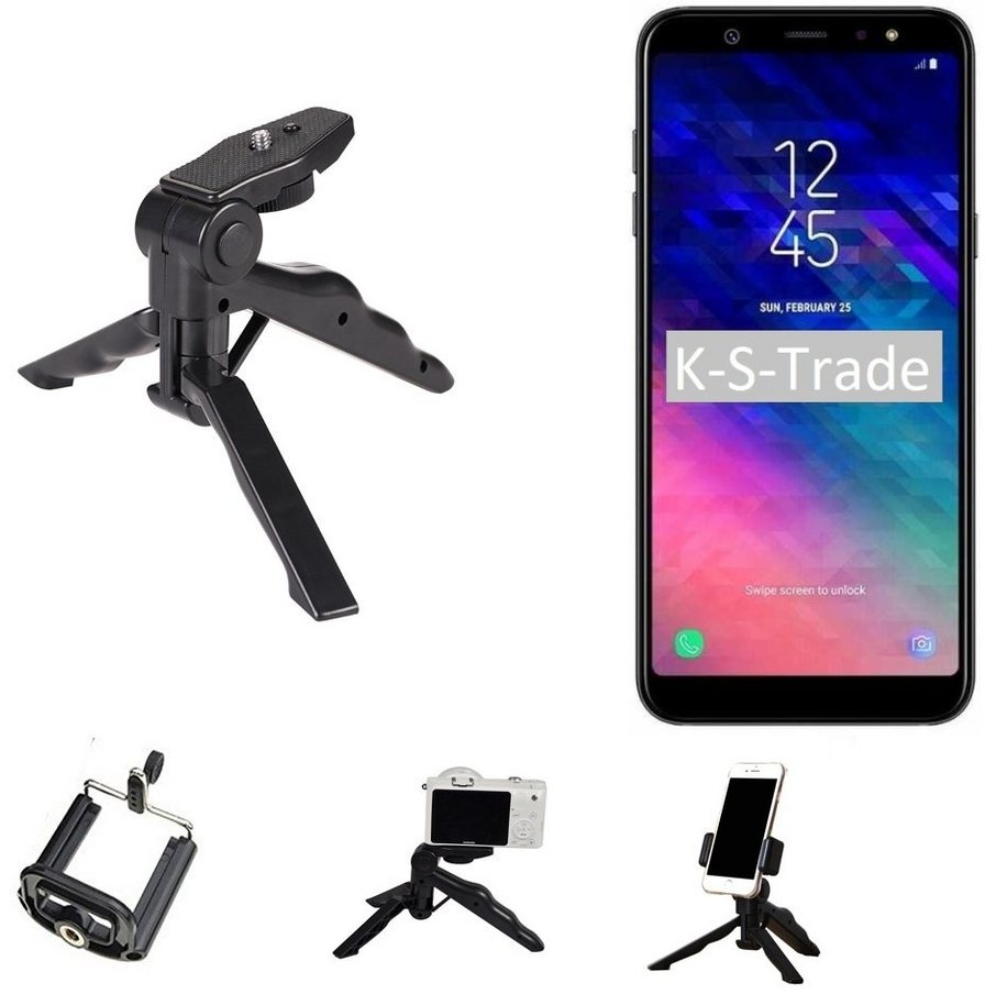 K-S-Trade für Samsung Galaxy A6+ (2018) Smartphone-Halterung, (Stativ Tisch-Ständer Dreibein Handy-Stativ Ständer Mini-Stativ) schwarz