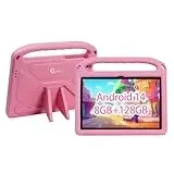 CWOWDEFU 10 Zoll Kinder Tablet,Android 14 Tablet für Kinder mit Family Link Kindersicherung, 8GB+128GB bis zu 1TB,WiFi 6,GMS,Lerntabletts für Kleinkinder,stoßfestes Eva Gehäuse (Pink)