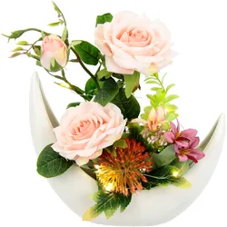 Kunstblume I.GE.A. "Arrangement 'Rosen' in Vase", rosa, B:23cm H:30cm L:9cm, Polyester, Kunstpflanzen, In Keramikvase Blumengesteck Mittelstücke Hochzeitsdeko Deko Tischdeko