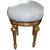 Casa Padrino Barock Sitzhocker - Rundhocker Weiß Lederoptik /
