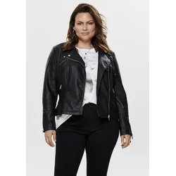 Lederimitatjacke ONLY CARMAKOMA "CAREMMY FAUX LEATHER BIKER", Damen, Gr. 48, schwarz, Web, Obermaterial: 50% Polyurethan, 50% Viskose, beschichtet, figurbetont kurz, Jacken