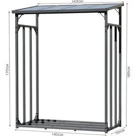 Quick Star Kaminholzregal Metall Anthrazit 143 x 70 x 185 cm 1,8 m3
