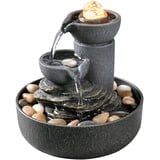 Evisso Zimmerbrunnen 2-stufiger Wasserbrunnen Meditation Dekorativer Wasserfallbrunnen mit LED/Kopfsteinpflaster/Glasrollenkugel Beruhigende Geräusche für Büro und Zuhause (21098)