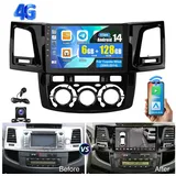 ESSGOO 6+128GB Für Toyota Hilux 05-14 Android 14 Autoradio GPS Navi RDS BT 4G Autoradio (DAB (optional), DAB+ (optional), 4G LTE, RDS, 6GB+128GB, Apple Carplay Android Auto GPS Navi WIFI BT EQ) schwarz