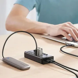 UGREEN USB-C auf 7-Port USB-A 3.0 Hub DC 12v Grau