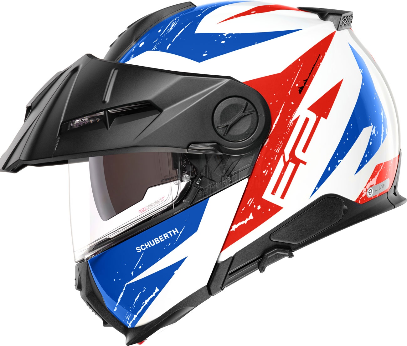 Schuberth E2 Explorer, casque à bascule - Blanc/Rouge/Bleu - XL (60/61)