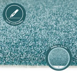 Andiamo Teppichboden ANDIAMO "Verona, Velours, Gesamthöhe 6 mm, Luxusklasse LC2", blau (türkis), B:500cm L:400cm, Kunstfaser, Teppiche, Uni Farben, Breite 400 cm oder 500 cm, strapazierfähig, pflegeleicht