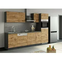 Held Möbel Küchenleerblock Barolo Typ 6  (Breite: 270 cm, Wotaneiche, Mit Elektrogeräten, Farbe Korpus: Graphitgrau)