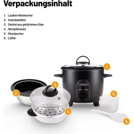 Lauben LBNRC600BC, Dampfgarer + Reiskocher, Schwarz