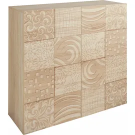 INOSIGN Highboard INOSIGN "Miro", braun (eichefarben sägerau mit siebdruck), Sideboards, Highboard, Breite 121 cm mit dekorativem Siebdruck