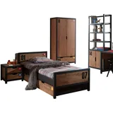 58 aufm Kessel Jugendzimmer-Set Kinderzimmer Set komplett Kameko 8 Massivholz+MDF Schwarz/Cognac, (inkl. Versand, Lieferung bis Verwendungsstelle), Nachtkonsole, Bett, Bettschublade, Kleiderschrank, Regal, Schreibtisch beige|schwarz