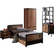 58 aufm Kessel Jugendzimmer-Set Kinderzimmer Set komplett Kameko 8 Massivholz+MDF Schwarz/Cognac, (inkl. Versand, Lieferung bis Verwendungsstelle), Nachtkonsole, Bett, Bettschublade, Kleiderschrank, Regal, Schreibtisch beige|schwarz