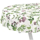 ANRO Tischdecke Feldblumen abwaschbar Wachstuch pflegeleicht wasserabweisend (Einzelstück 1-tlg), Schmutzabweisend Landhaus Grün Oval 200x140cm Gartentischdecke grün|lila Oval | 140 cm x 200 cm