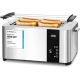 Lebenlang Toaster 4 Scheiben mit Brötchenaufsatz - Touchscreen LED Display & 7 Stufen I 1400W 4er Langschlitztoaster Edelstahl Gebürstet I Smart Touch Toster für große Toastscheiben xxl