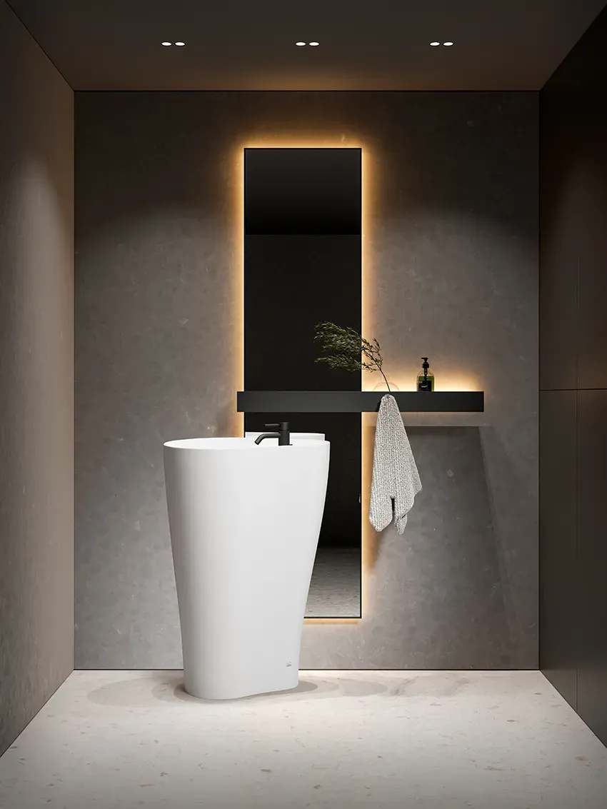 Glassdesign Khorus Standwaschtisch mit Bodenablauf VetroFreddo - weiß matt