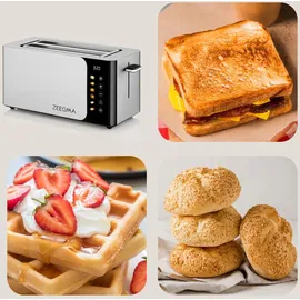 Zeegma TOSTEE SMART 4-Scheiben-Edelstahl-Brottoaster, Brötchenhalter, 1500 W, Auftauen, & Stoppen, Krümelfach, Touchpanel, Timer, 6 Stufen