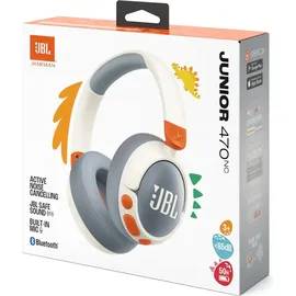 JBL Junior 470 NC, Kabellose Over-Ear Bluetooth-Kopfhörer mit Active-Noise-Cancelling für Kinder, Mikrofon, 50 h Wiedergabe, JBL Safe Sound, geringer Lautstärke, simpler Bedienung und Stickern, Weiß