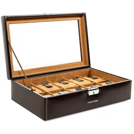 FRIEDRICH23 Uhrenbox Bond mit Glasdeckel für 10 Uhren Braun