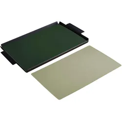 Stil Casa, 6er-Set Serviertabletts, Aluminium schwarz lackiert, Bezug Polyurethan gepaart, 45x65xh. 0,2 cm Farbe Schlamm (Senf)/grün.