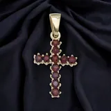 Anhänger Kreuz 333 Gold Gelbgold 11 Granate rot Kreuzanhänger Granatkreuz