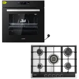 KB Elements Gasherd-Set Einbaubackofen 60 cm mit Gaskochfeld 70 cm, 5 Flammig, mit 2-fach-Teleskopauszug, AQUA CLEAN, Airfry Funktion, Gaskochfeld mit vollkupfer-Brennern schwarz