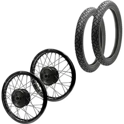 Set 2x Speichenrad Felge Alu 1,6x16 passend für Simson S51 S50 S70 Schwalbe KR51 Alufelge Edelstahl Speichen Craftride AF27 schwarz + 2x Reifen Vee Rubber VRM094 vorne hinten