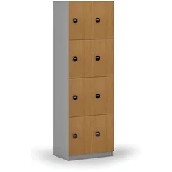 Holzspind mit Ablagefächern, 8 Fächer, RFID-Schloss, grau/Buche