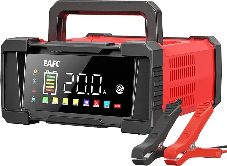EAFC Tragbares Autobatterieladegerät für 12 V 20 A/24 V 10 A | Motorrad, Lkw, Rasenmäher, Blei-Säure-, AGM-, Gel-, LiFePo4-Batterien, Handgerät, mit Kabelaufbewahrung, Tender Automotive Fast Pulse Repair Trickle Chargers Maintainer, für Automobilbegeisterte
