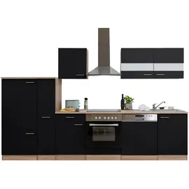 Respekta Küchenzeile ohne E-Geräte 310 cm Schwarz-Eiche Sägerau